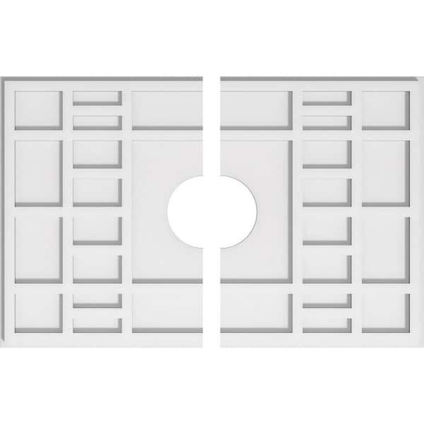 Ekena Millwork 28 in. W x 18-5/8 in. H x 5 in. ID x 1 in. P Beaux Architectural Grade PVC Contemporary Ceiling Medallion (2-Piece)