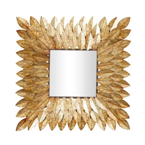 30 in. x 30 in. Radial Square Framed Brown Leaf Wall Mirror