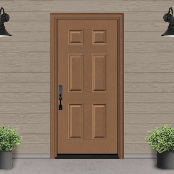 Regency 36 in. x 80 in. 6 Panel RHIS AutumnWheat Stain Mahogany Fiberglass Prehung Front Door with 4-9/16 Jamb
