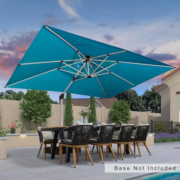 PURPLE LEAF 10 ft. x 13 ft. All-aluminum 360° Rotation Silvery Cantilever Outdoor Patio Umbrella in Turquoise Blue
