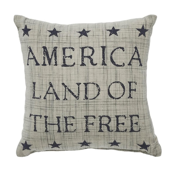 VHC BRANDS My Country Khaki Navy Americana Land of the Free 6 in. x 6 in. Throw Pillow
