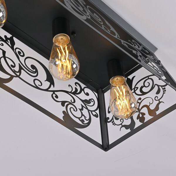 Genoci 45.28 in. 6-light Black Farmhouse Dimmable Flush Mount with