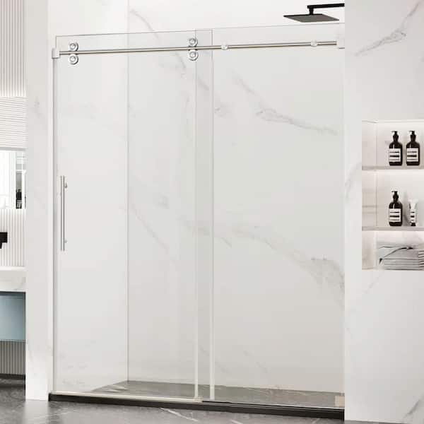 60 in. W x 66 in. H Single Sliding Frameless Shower Door/Enclosure in Chrome with Clear Glass