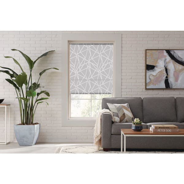 StyleWell Cut-to-Size Gray Pattern Cordless Light Filtering Fabric Roller Shade 55.25 in. W x 72 in. L