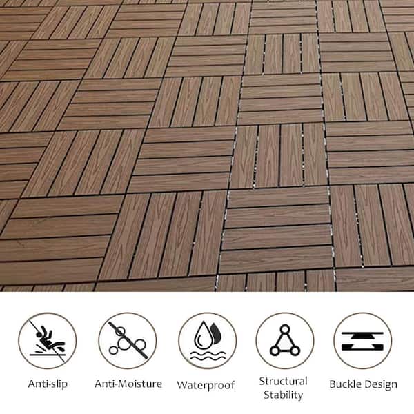 1 ft. x 1 ft. Wood Plastic Composite Deck Tile in Dark Brown, Resist Rust, Water, Easy to DIY and Maintain(20 per Case)