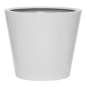 Bucket Medium 20 in. Tall Glossy White Fiberstone Indoor Outdoor Modern Round Planter