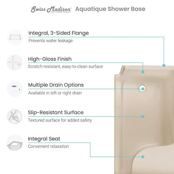 Swiss Madison Aquatique 60 in. L x 32 in. W Alcove Shower Pan Base