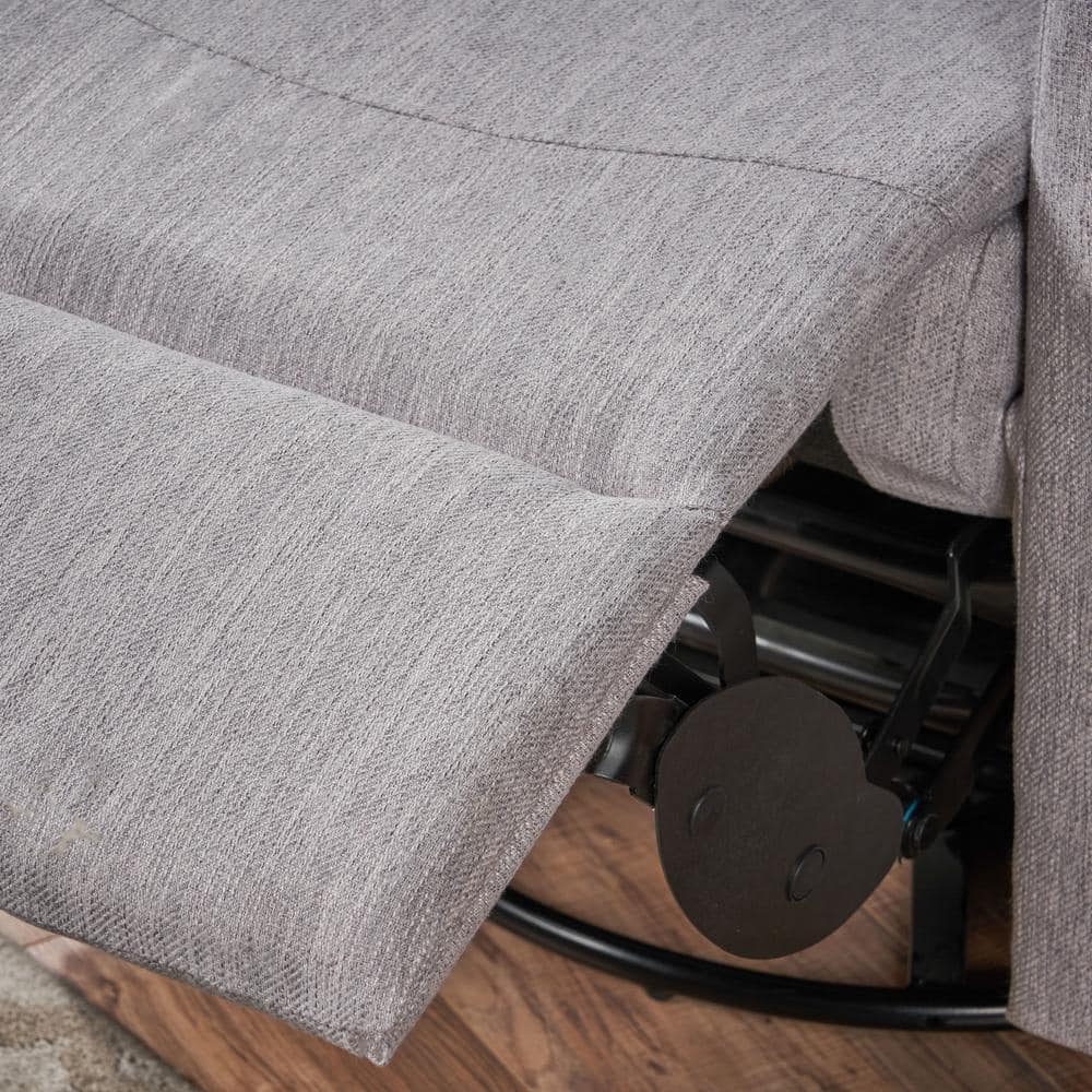 Handcrafted 25" Gray Fabric Swivel Recliner with Metal Base