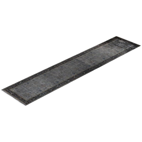 Gray 2 ft. 6 in. x 12 ft. 3 in. Fine Vibrance One-of-a-Kind Hand-Knotted Area Rug
