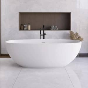 67 in. x 29.5 in. Solid Surface Freestanding Soaking Bathtub with Center Drain in Matte White