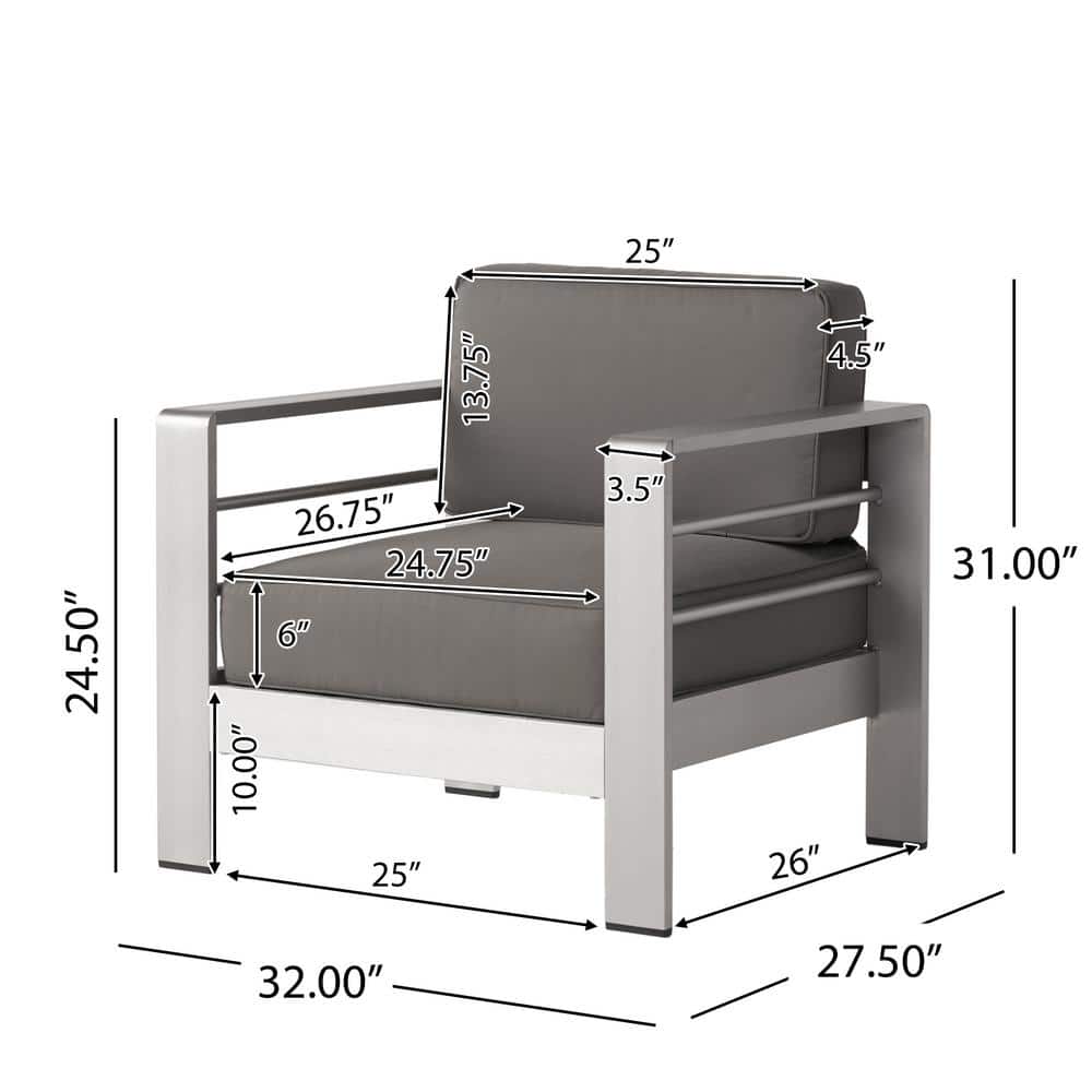 Cape Coral 5-Piece Silver Aluminum Patio Set with Khaki Cushions