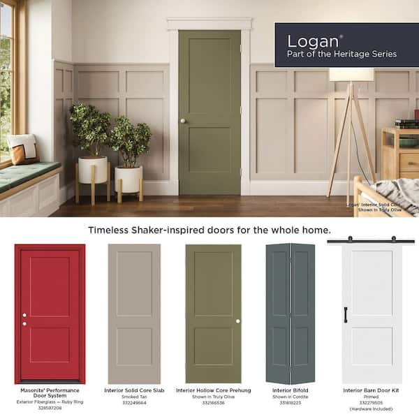 Masonite 30 in. x 80 in. 2-Panel Logan Right-Hand Solid Core Truly
