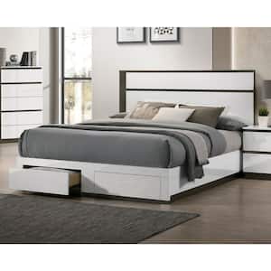 Summit Run 87.88 in. W White California King Wood Frame with Drawer Platform Bed