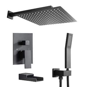 3-spray 10 in. Dual Rain Shower Head and Handheld Shower Head in Matte Black, Tub Faucet Included