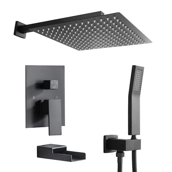 Logmey 3-spray 10 in. Dual Rain Shower Head and Handheld Shower Head in Matte Black, Tub Faucet Included