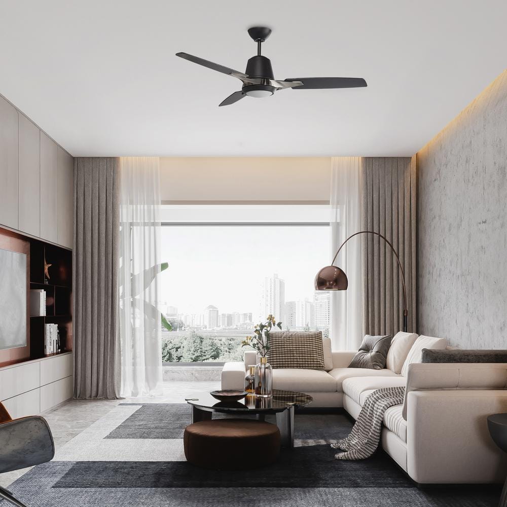 52'' Black Plywood Blade Smart Ceiling Fan with LED Light