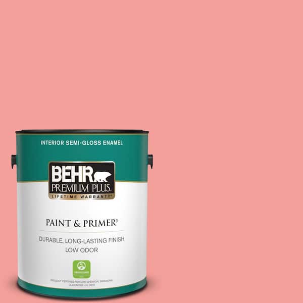 BEHR PREMIUM PLUS 1 gal. #150B-4 Pink Eraser Semi-Gloss Enamel Low Odor Interior Paint & Primer