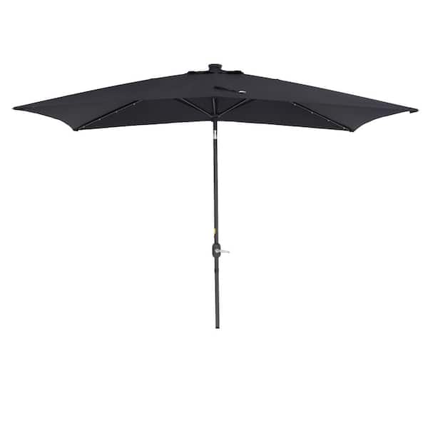 Inner Decor Seymo 10 ft. x 6.5 ft. Steel Rectangular Market Solar LED Tilt Patio Umbrella in Black without Base