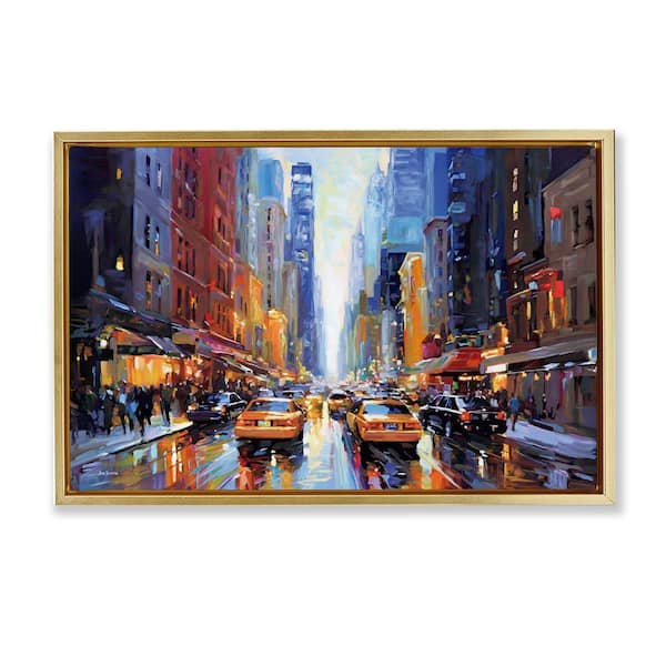 Stupell Industries City Traffic in Rain by Leon Devenice Gold Floater Frame Abstract Graphic Art Print 17 in. x 25 in.