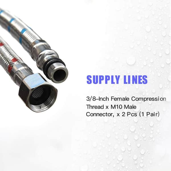 2Pcs 1/2-Inch FIP by M10x1 Braided Stainless Steel Faucet Water Supply Hose Line 