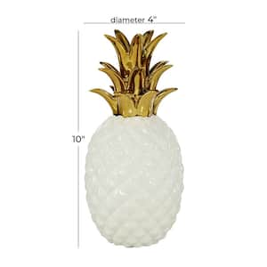 White Porcelain Pineapple Fruit Sculpture with Gold Leaves