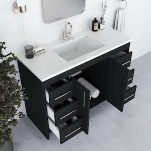 Capri 48 in. W x 22 in. D Bathroom Vanity in Black with Microstone Vanity Top in White with White Basin