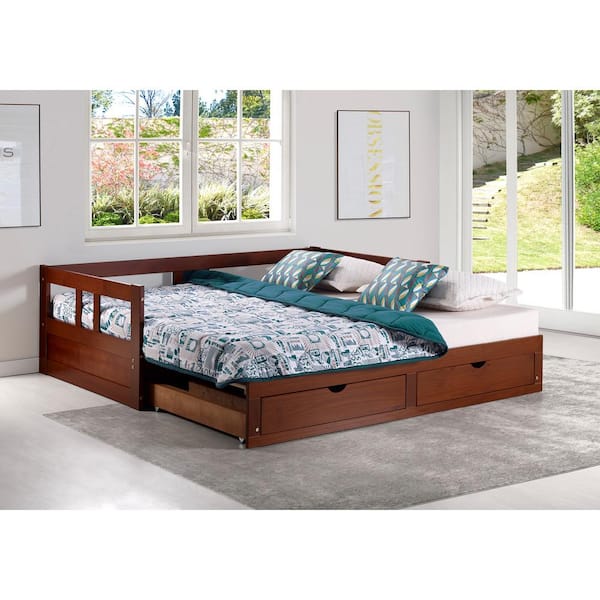 Alaterre Furniture Melody Chestnut Twin to King Bed with Under Bed Storage
