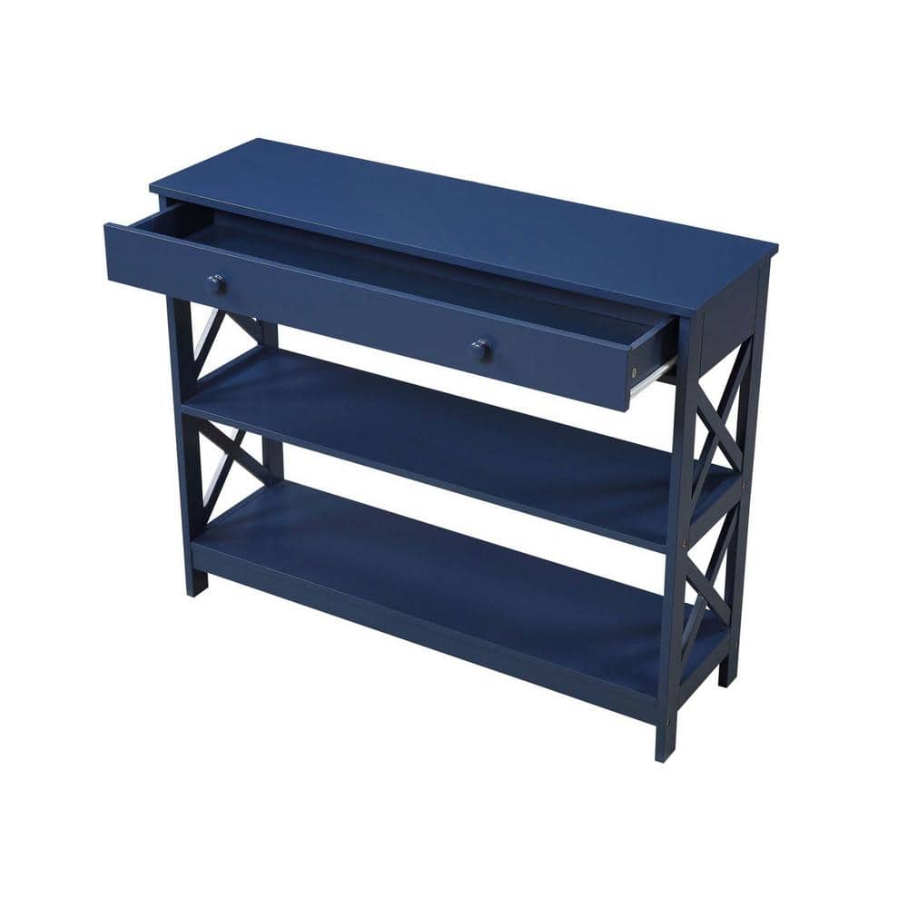 Oxford Cobalt Blue Console Table with X-Pattern and Storage