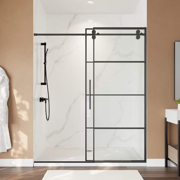 LORDEAR 56 to 60 in.W x 72 in.H Framedless Single Sliding Shower Door in Matte Black with 5/16 in.(8 mm) Tempered Clear Glass