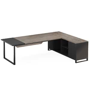 Capen 70.8 in. L Shaped Gray & Black Wood Executive Desk with 55" File Cabinet L Shaped Computer Desk for Home Office