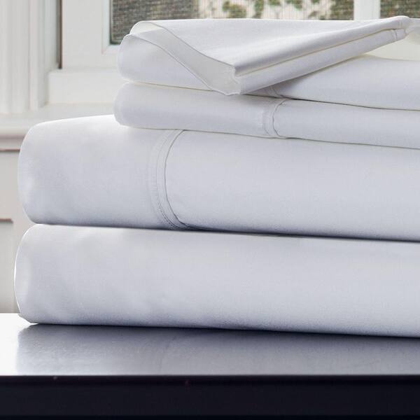 Lavish Home 4-Piece White Solid 1000 Thread Count Cotton Blend King Sheet Set