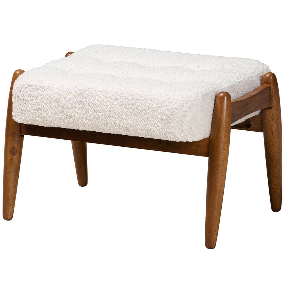 オットマン・スツール ottoman footstool Baxton Studio Jeanine White and Walnut Brown Fabric Ottoman