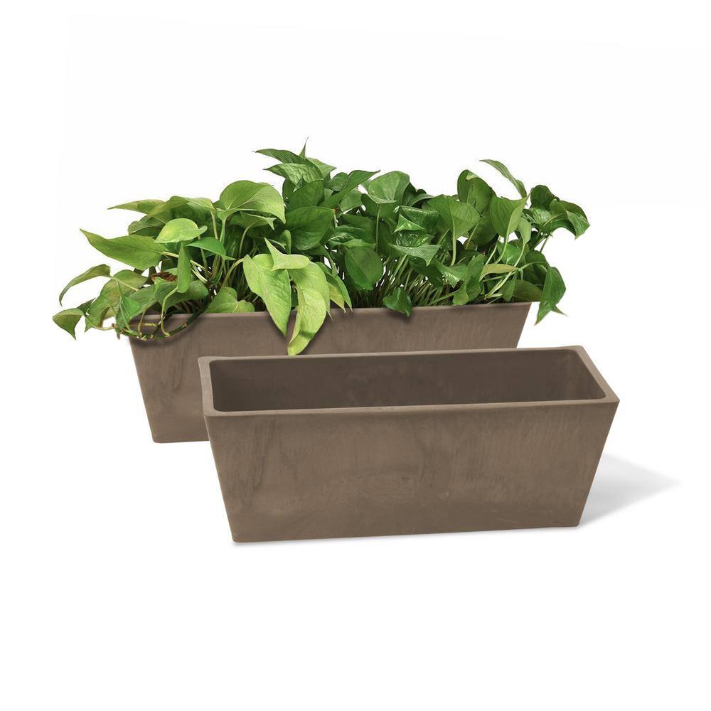 Taupe Rectangular Composite Resin Outdoor Planter Set