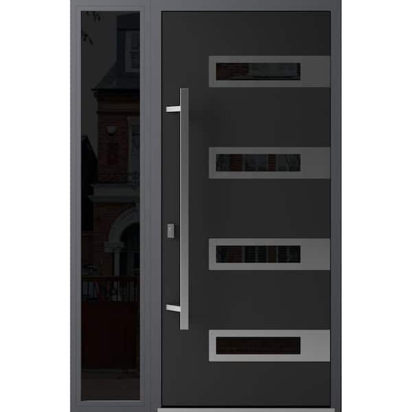 VDOMDOORS 0131 52 in. x 80 in. Right-hand/Inswing Sidelights Tinted Glass Black Enamel Steel Prehung Front Door with Hardware