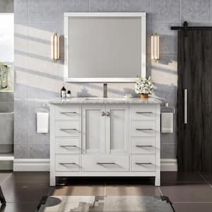 London 42 in. W x 18 in. D x 34 in. H Bathroom Vanity in White with White Carrara Marble Top with White Sink