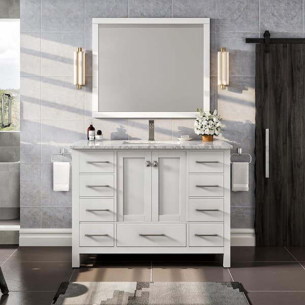 Eviva London 42 in. W x 18 in. D x 34 in. H Bathroom Vanity in White with White Carrara Marble Top with White Sink