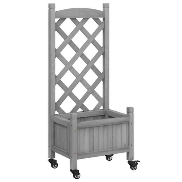 38.4 in. Wood Trellis with Planter and Wheels Gray