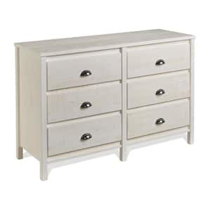 Baja 6-Drawer Shabby White Dresser 33.6"H x 51"W x 18.5"D