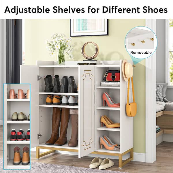 Modern 24-Cube Wood Shoe Storage Cabinet Freestanding Shoe Organizer &  Metal Leg