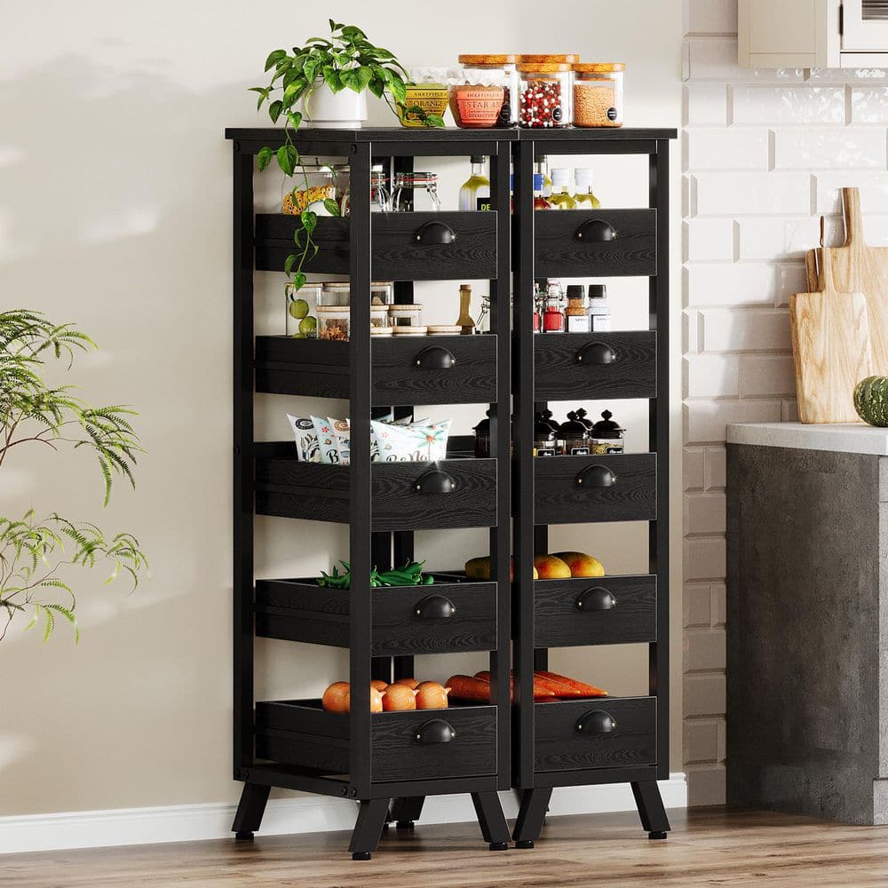 BYBLIGHT Keenyah Black 5-Shelf Wood 11.81 in. W x 44.88 in. H Bakers ...