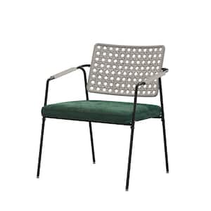 Black Steel Weave Wicker Gray Backrest Outdoor Lounge Chair with Green Cushion