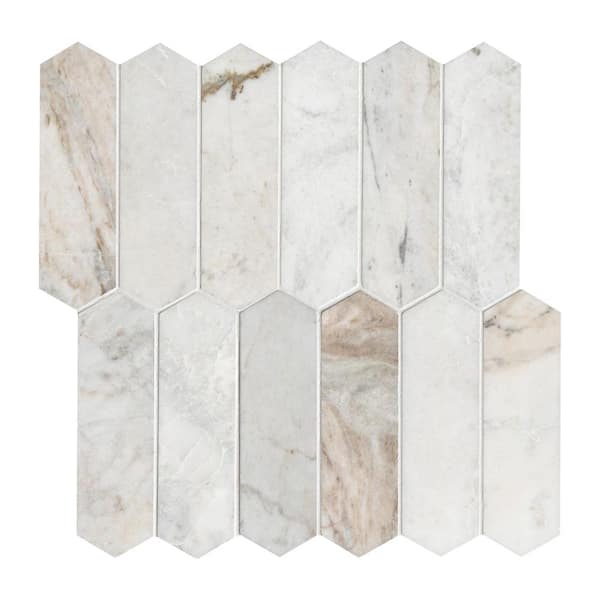 Arabescato Venato White 12x12x0.38 in. Honed Marble Picket Mosaic Sleek Geometric Layout Floor Tile (9.8 sq. ft./Case)
