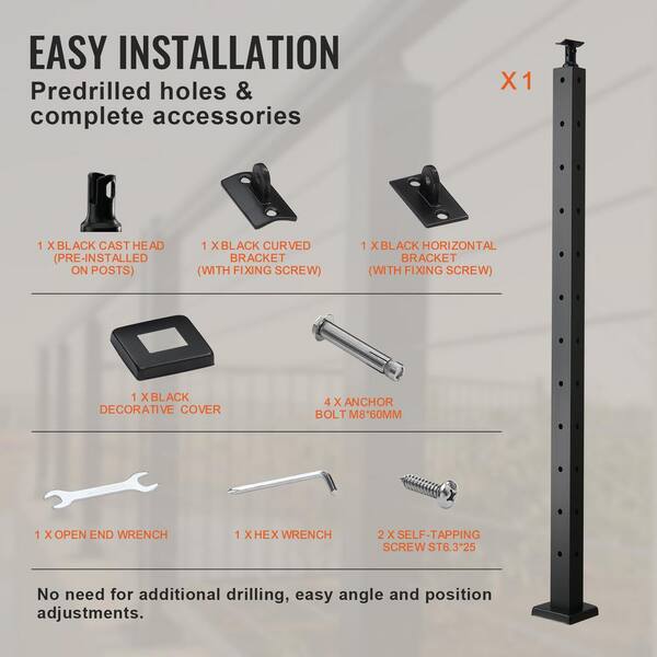 VEVOR Cable Railing Post 42 in. L x 1 in. W x 2 in. H Steel L-Shaped Hole Corner Railing Post Cable Rail Post (1-Pack )
