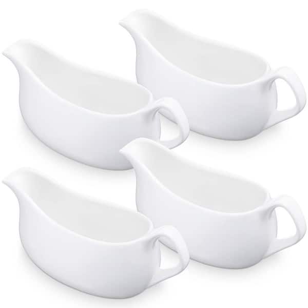 14 oz. Ceramic Gravy Boat Set of 4, Classic White Sauce Pitchers w/ Drip-Resistant Spout, Microwave and Dishwasher Safe