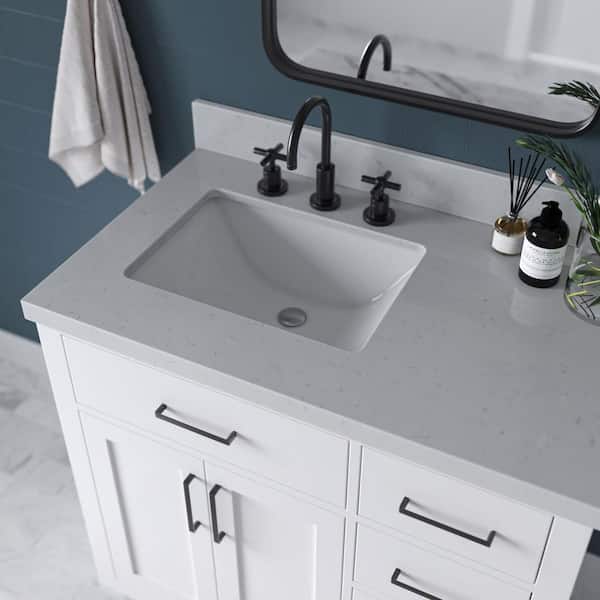 ARIEL 36 in. W x 22 in. D Carrara White Quartz Bathroom Vanity Top