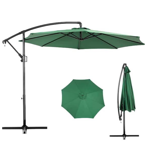 HOMEFUN 10 ft. Steel Outdoor Market Umbrella Tilt Adjustable Offset Patio Umbrella in Dark Green with 8-Ribs