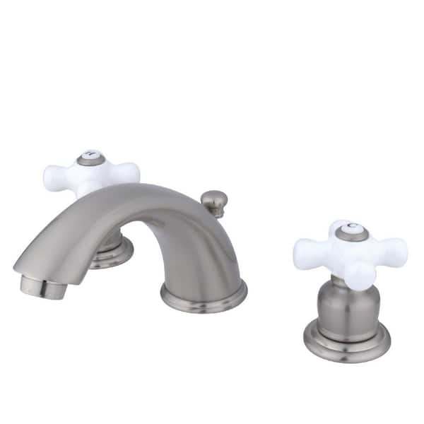 Kingston Brass Magellan 8 in. Widespread 2-Handle Bathroom Faucets with Plastic Pop-Up in Brushed Nickel