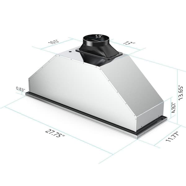 IKTCH 30 in. 900 CFM Ducted Insert Range Hood in Stainless Steel and White Glass with LED Lights