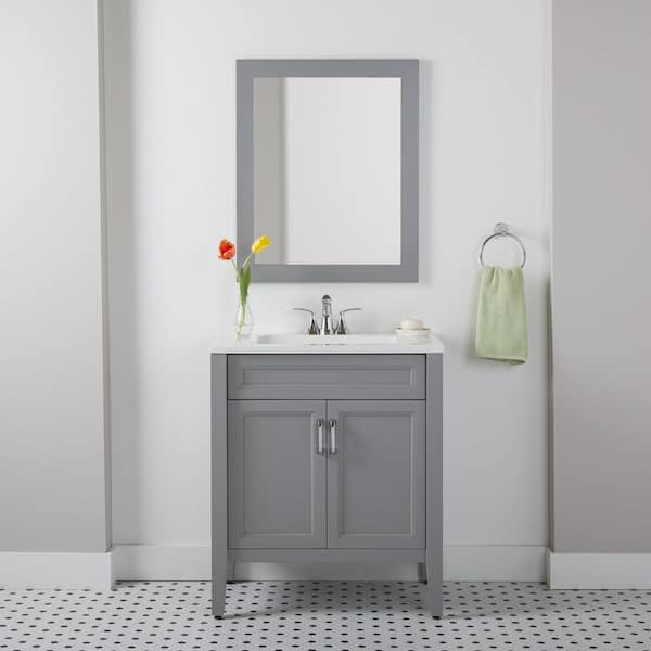 Home Decorators Collection Skylark 30 in. W x 19 in. D x 35 in. H Single Sink  Bath Vanity in Sterling Gray with White Cultured Marble Top