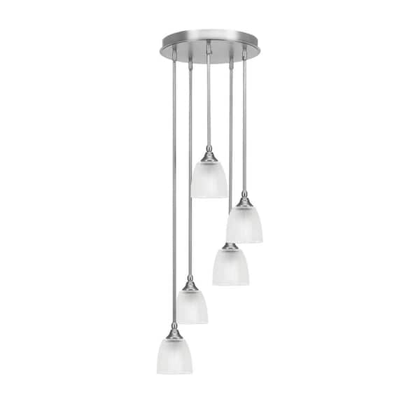 Unbranded Villa 5 Light Brushed Nickel Pendant, Cluster Pendant Light with 5 in. Clear Ribbed Glass Shades, No Bulbs Included